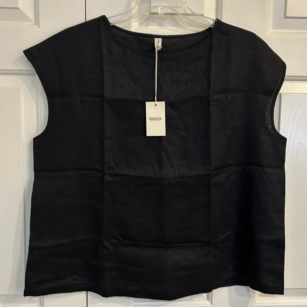 Amazhiyu Black Linen Blouse XXL NWT